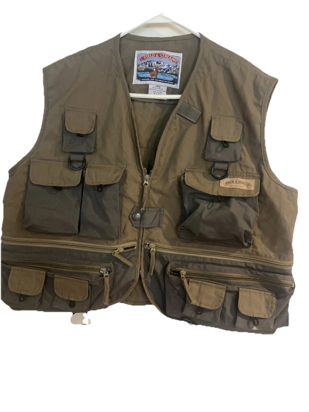 Field & Stream Sz L Zip Fishing Vest Olive Green Multiple Pockets